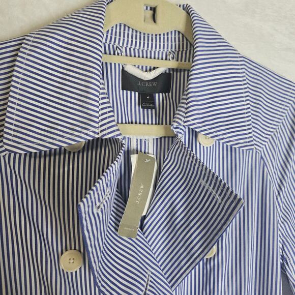 J.Crew NWT Sz4 Double Breasted Trench Coat. Cotton Blue n White Stripes. Spring‎ - Picture 15 of 15